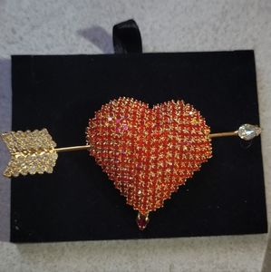 Rhinestone Heart & Cupid Bow Brooch